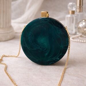 Emerald Swirl Round Crossbody Bag with Gold Chain